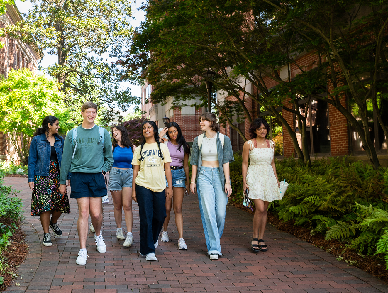 Students walking and laughing